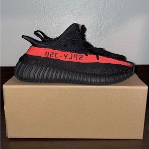 Yeezy Black and Red Athletic Shoes